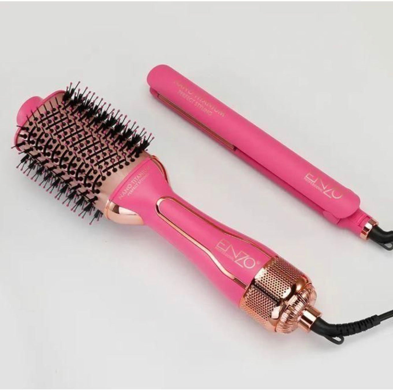 Enzo Pack 2en1 Brosse & Lisseur ionique en céramique professionnelle