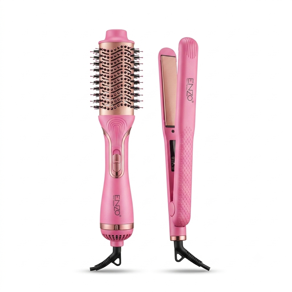 Enzo Pack 2en1 Brosse & Lisseur ionique en céramique professionnelle