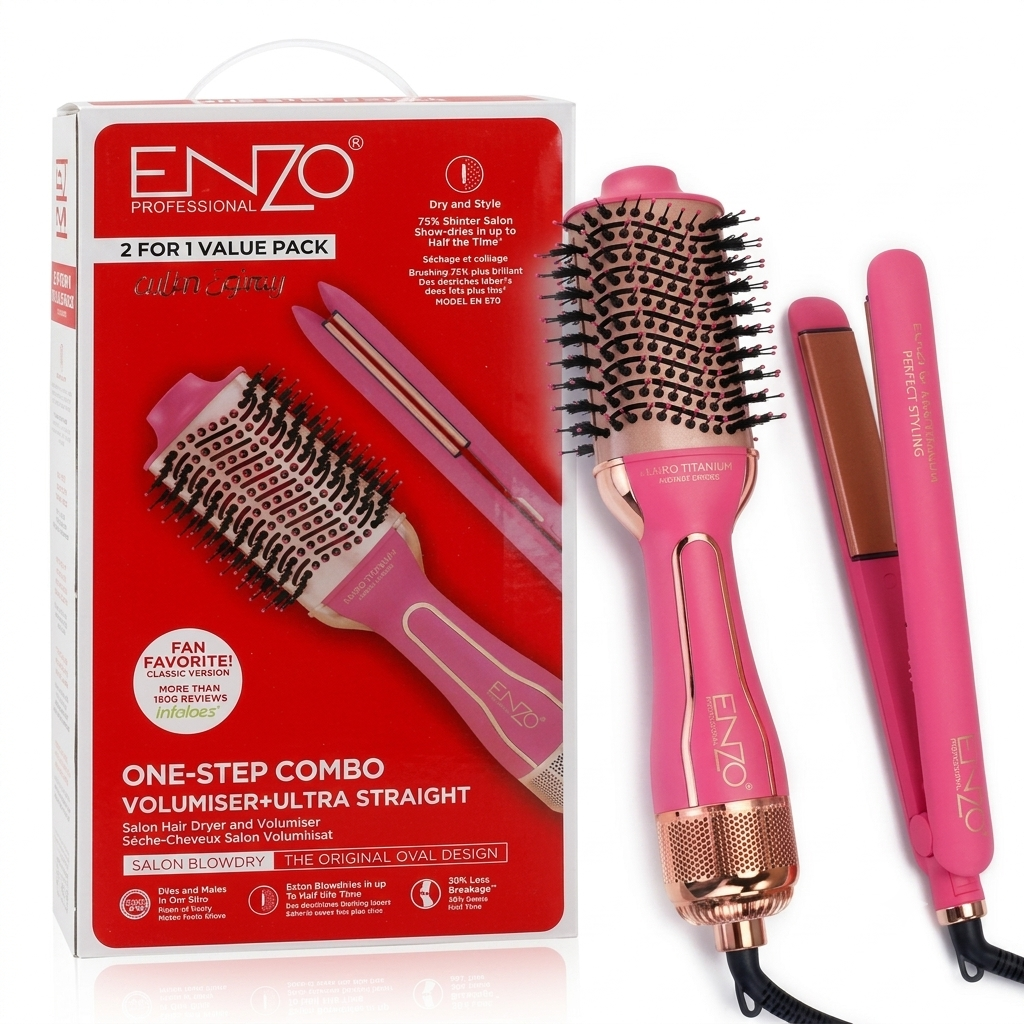 Enzo Pack 2en1 Brosse & Lisseur ionique en céramique professionnelle