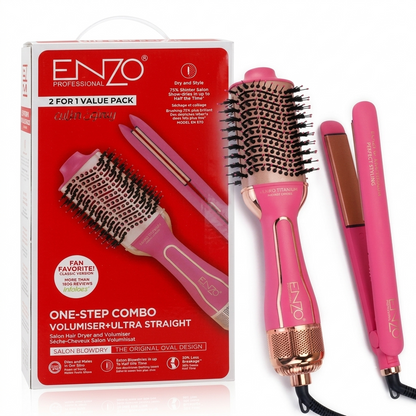Enzo Pack 2en1 Brosse & Lisseur ionique en céramique professionnelle